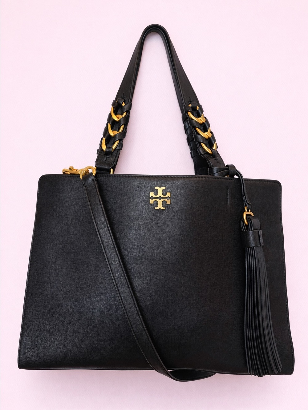 Tory Burch Black Leather Tote with Gold Hardware